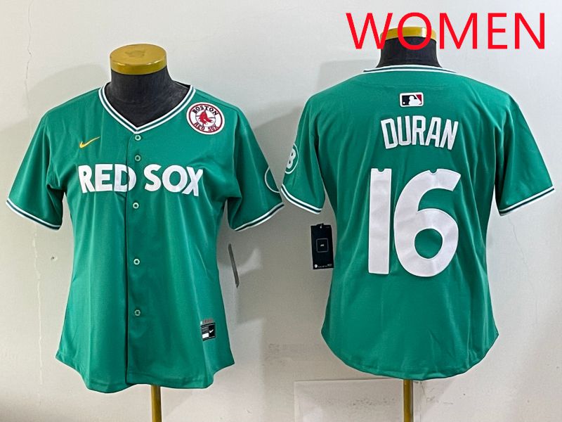 Women 2025 Boston Red Sox #16 Duran Dark Green Joint Name Nike MLB Jersey style 9->women mlb jersey->Women Jersey